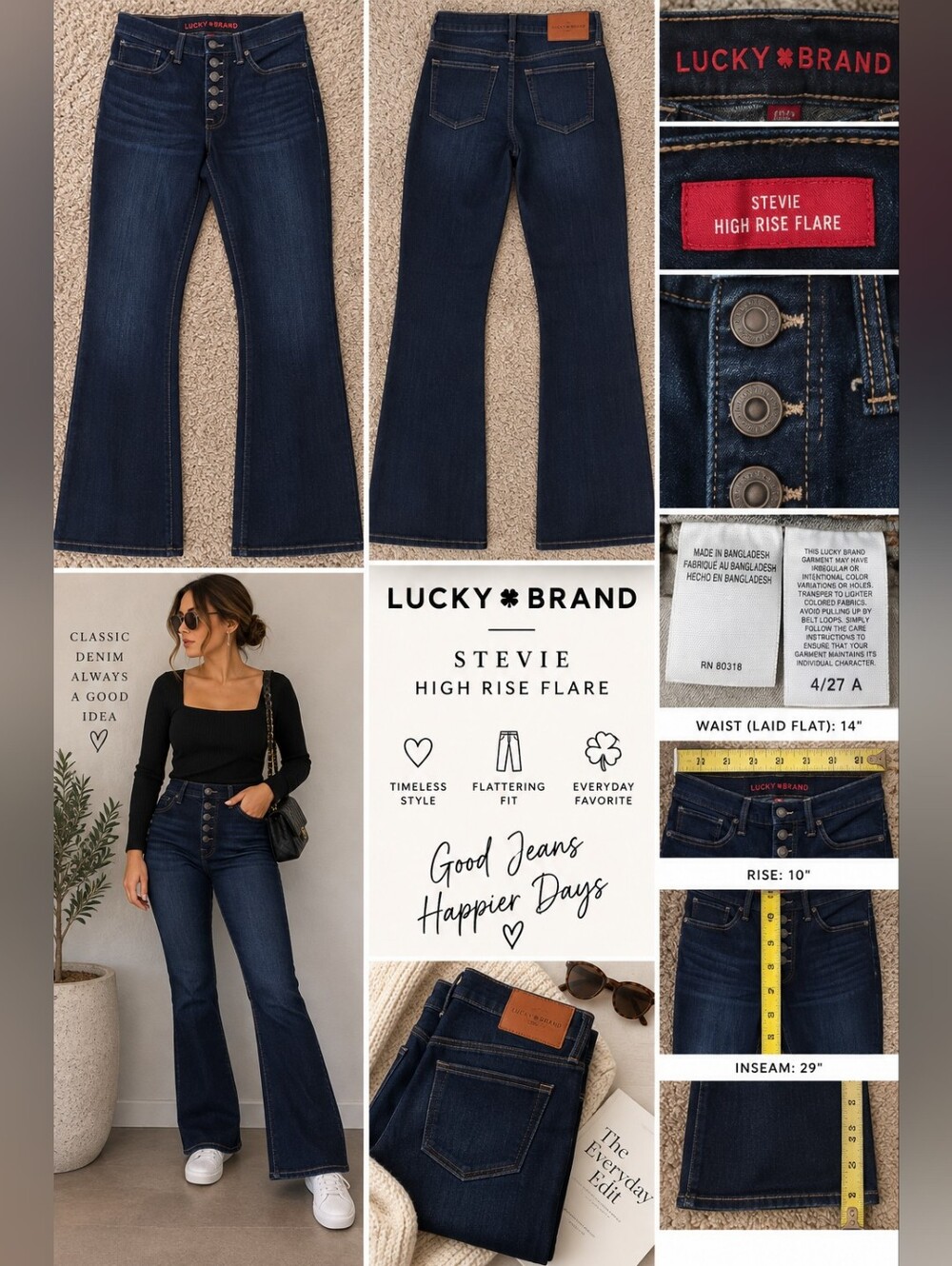 Lucky Brand Stevie High Rise Flare Jeans Dark Wash Size 4/27